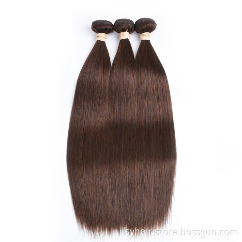 Double Weft Natural Dark Chocolate Brown Color #4 Brazilian Virgin Human Hair Closure With Bundles, Brown Color Straight  Hairs
